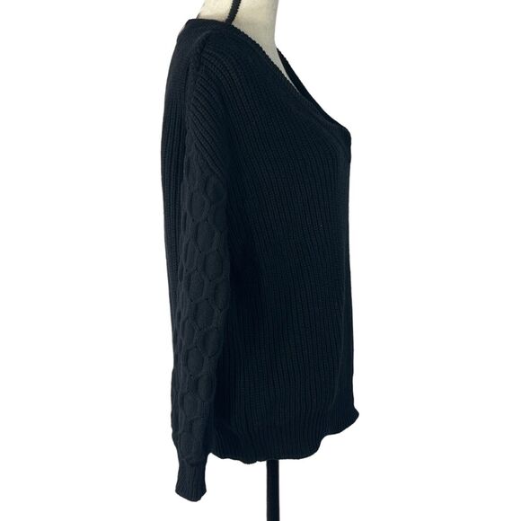 INC International Concepts X-Small Sweater Long Sleeve V-Neck Oversized Black - Picture 2 of 8